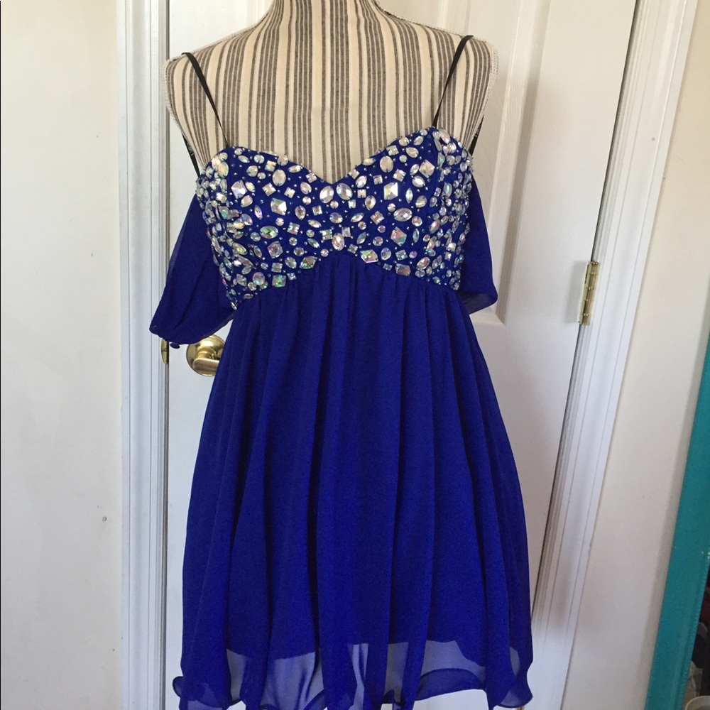 Blue Jeweled Junior Prom Dress